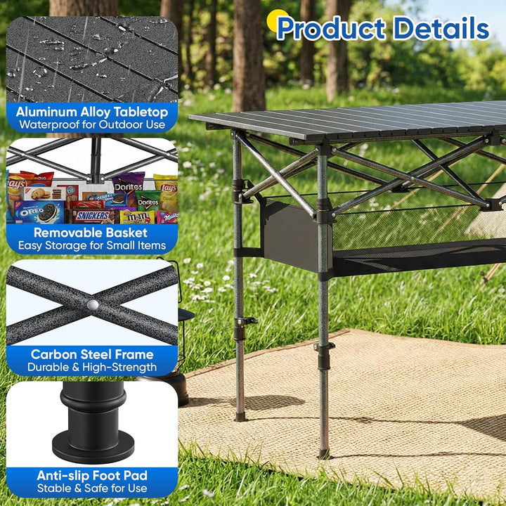 Campingtisch Klappbar 120x55cm, Höhenverstellbar [55-80cm] Aluminium Tragbar Campingtisch mit Netzbe