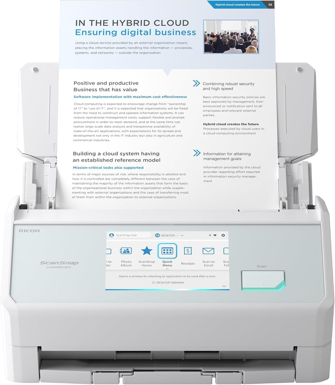 ScanSnap iX2500 Weiss – Ultraschneller Duplex-Scanner mit 45 S./Min., 100-Blatt-ADF, 600DPI, 5″ Touc