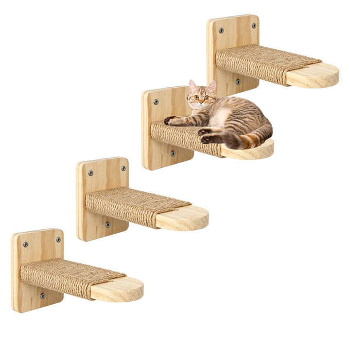 4pcs Katzentreppe Wand, Kletterwand Katzen aus Massives Eichenholz, Klettern Katzenleiter für Katzen