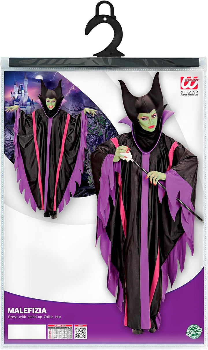Widmann - Erwachsenenkostüm Malefizia, Kleid mit Kragen, Hut, Hexe, Karneval, Mottoparty, Halloween