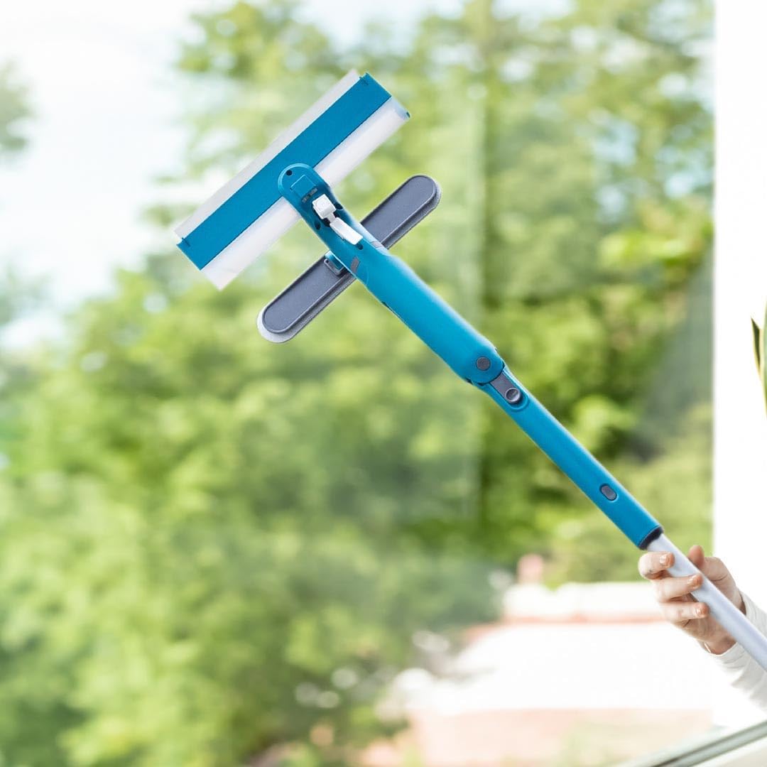 Livington Window Buddy - Fensterabzieher mit Teleskopstange - 3in1 Fensterputzer Set mit Sprühfunkti