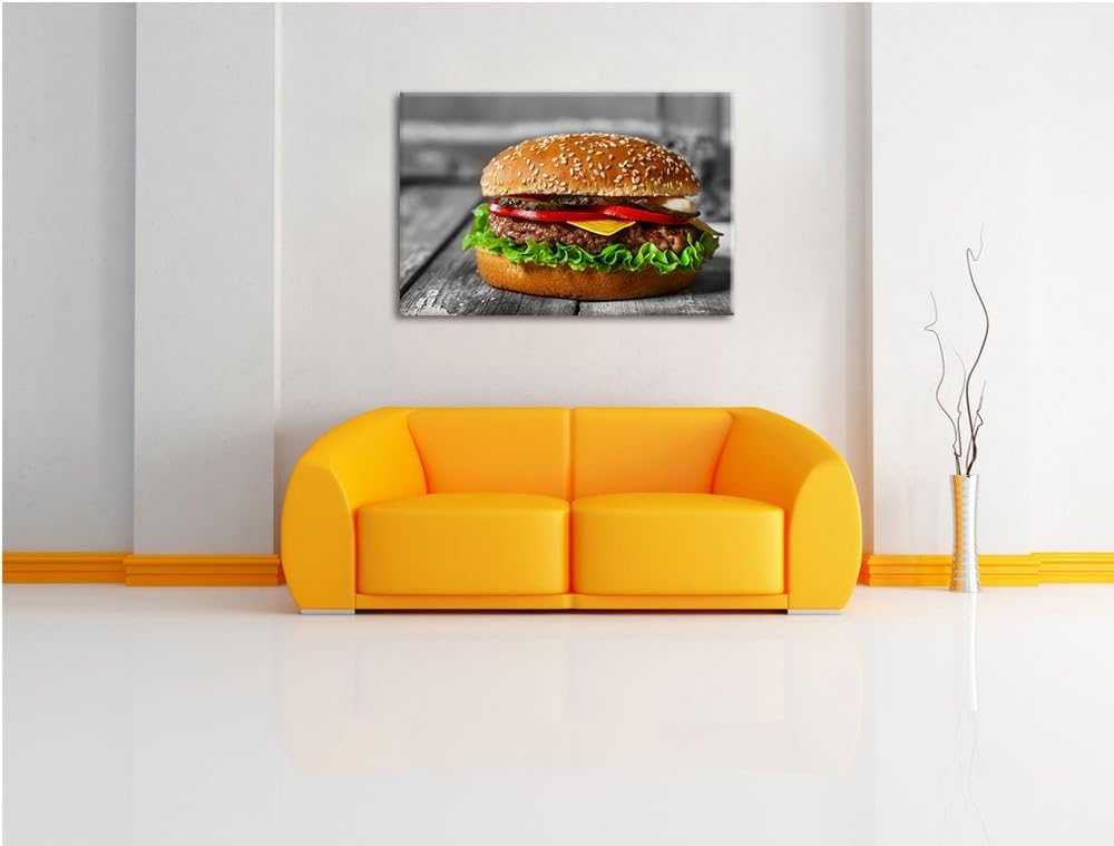 appetitlicher Cheeseburger schwarz/weiss Format: 100x70 auf Leinwand, XXL riesige Bilder fertig gera