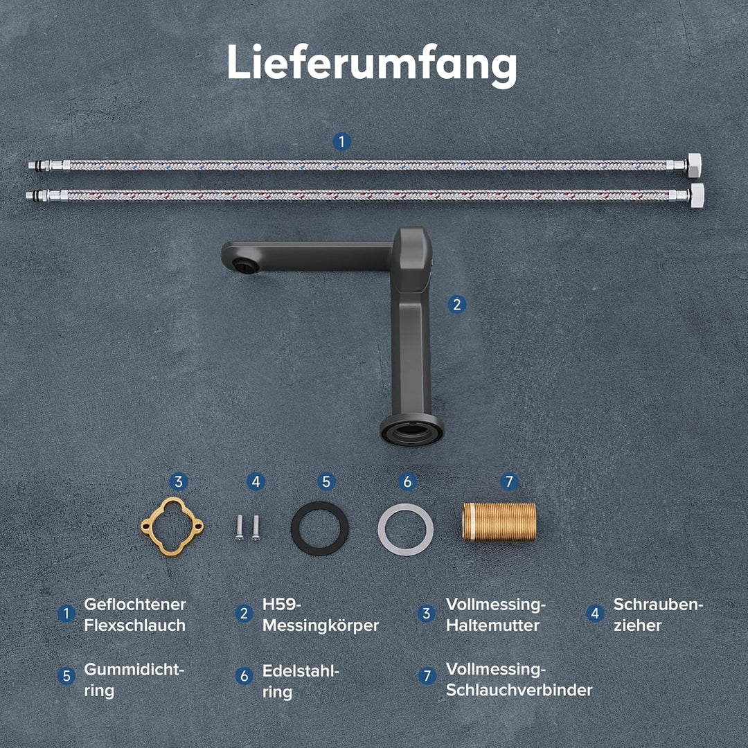 doporro Wasserhahn Bad, Waschtischarmatur mit Auslaufhöhe 156 mm, Vollmessing-Körper，Mischbatterie f