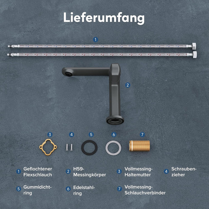 doporro Wasserhahn Bad, Waschtischarmatur mit Auslaufhöhe 156 mm, Vollmessing-Körper，Mischbatterie f