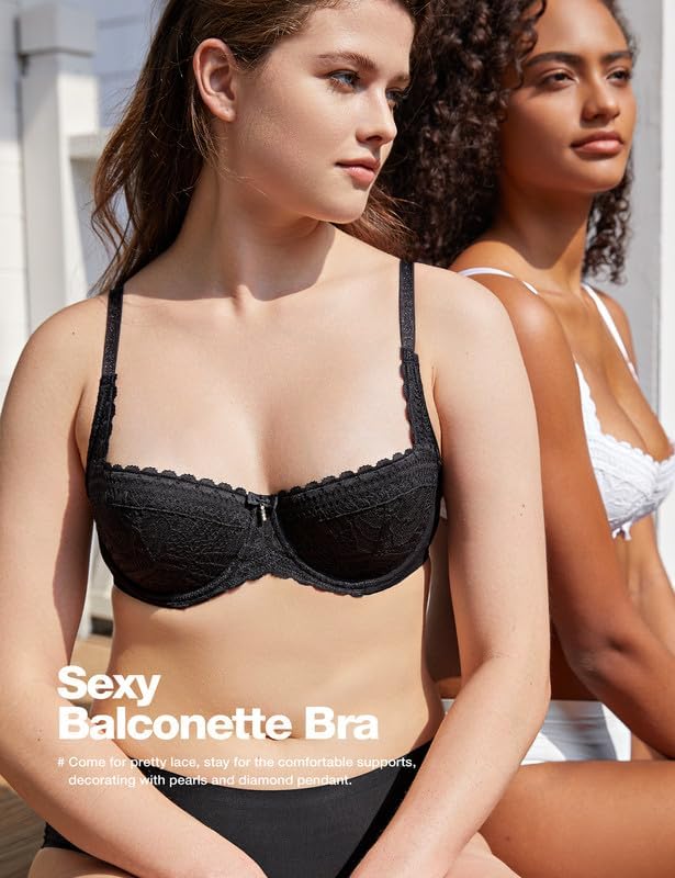 Deyllo Push up BH Damen mit Bügel Spitzen Balconette Dirndl BH Comfy Schalen Lingerie Sexy Demi Cup