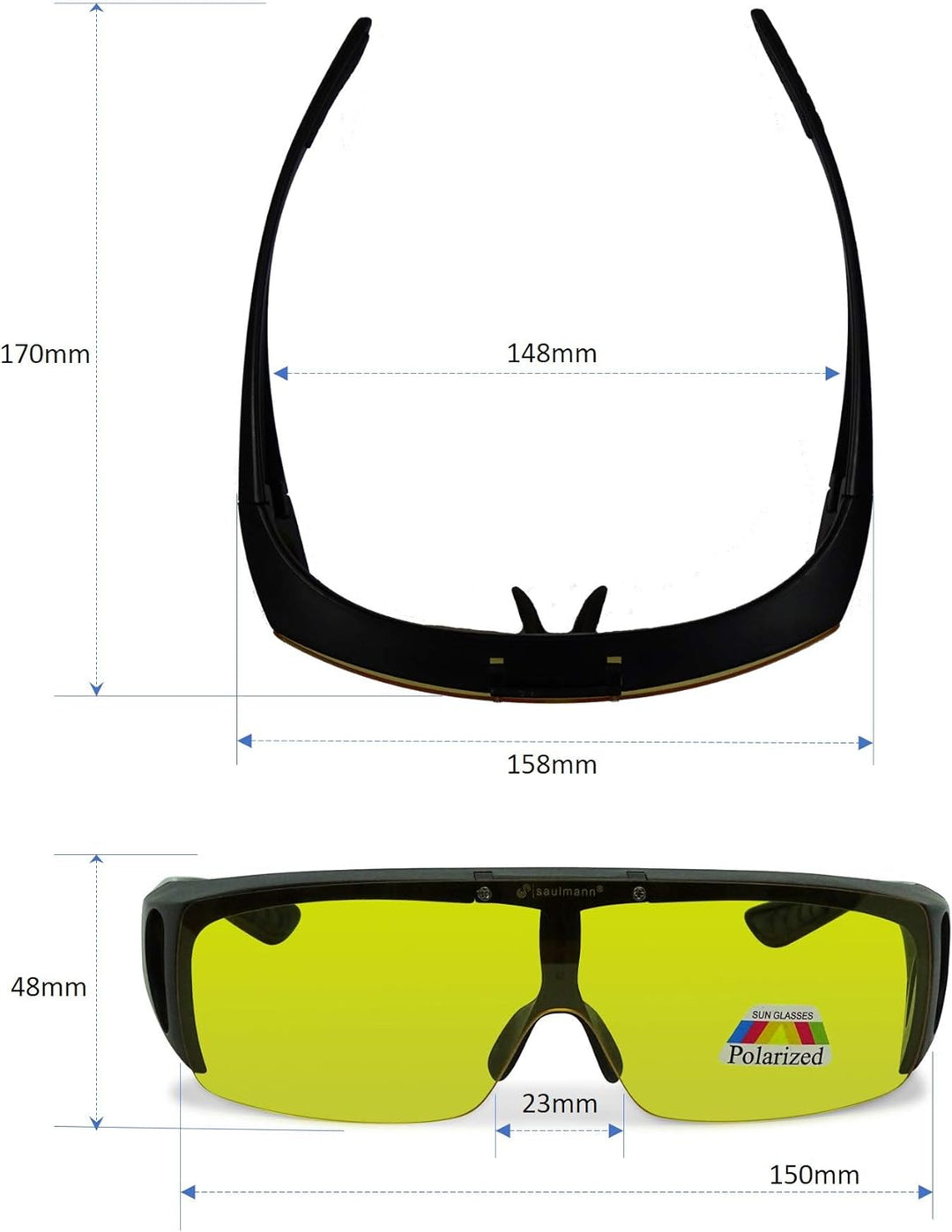 Saulmann® Polarisierte Unisex Flip-UP Überzieh Blendschutzbrille - Kontrast Outdoor- & Nacht Fahrbri
