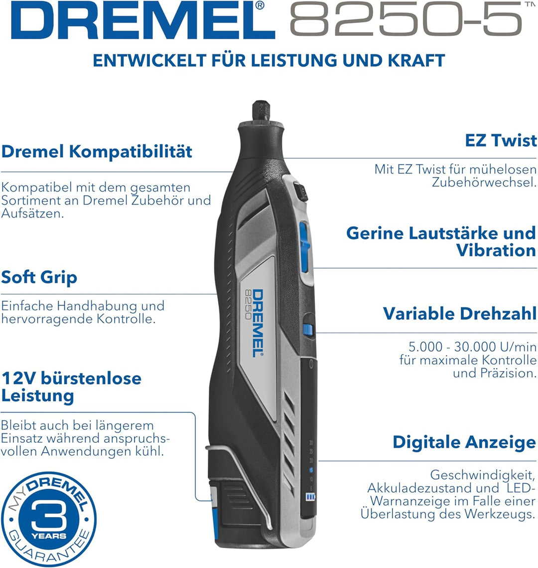 Dremel 8250 12V Akku-Rotationswerkzeug 5.000-30.000 U/min Bürstenloser Multifunktionswerkzeug set mi