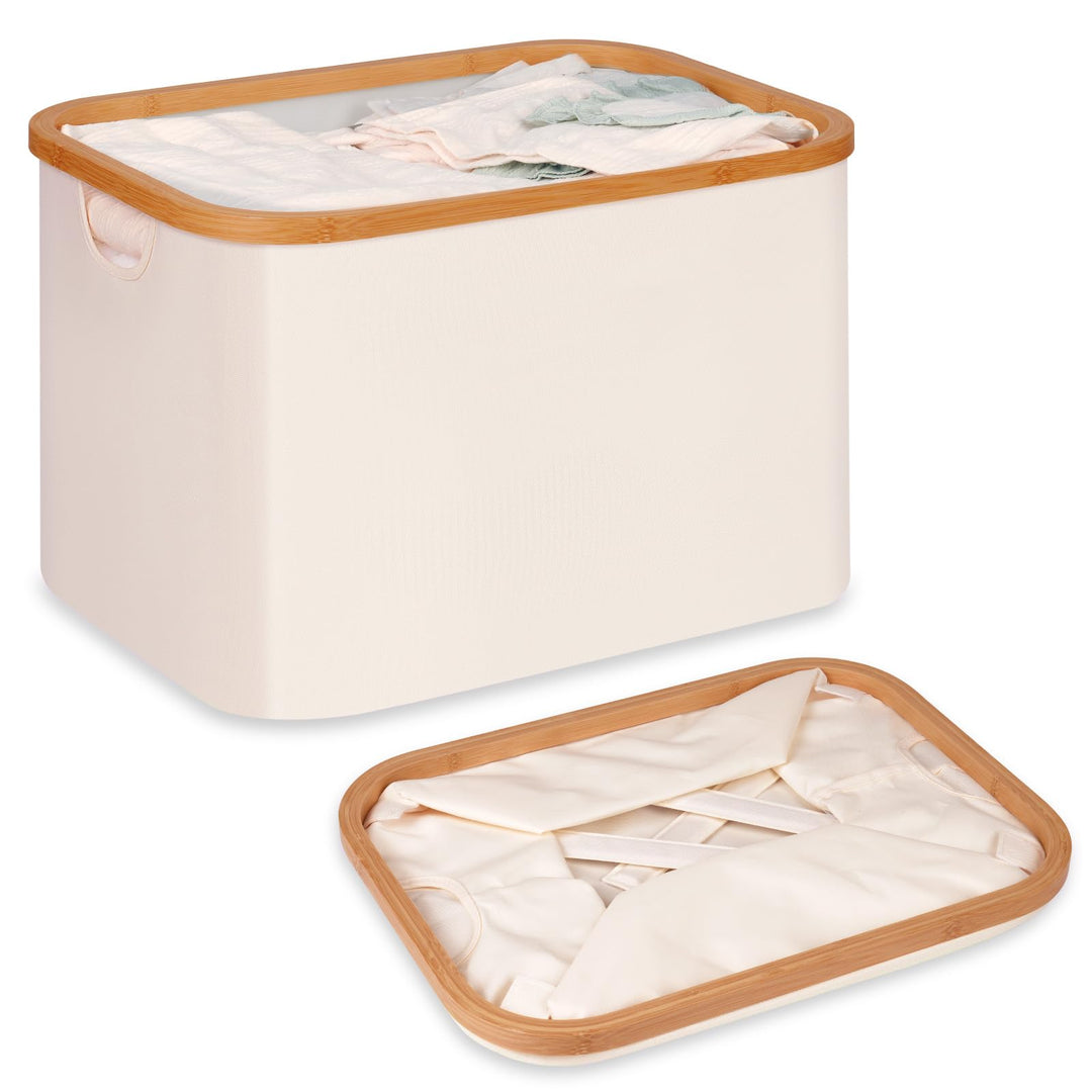 efluky Faltbarer Wäschekorb 50L, Bambus Stoff Faltbarer Storage Basket, Aufbewahrung Klappbar Wäsche