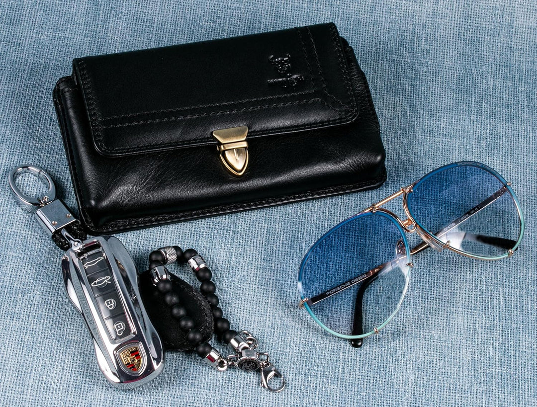 MATADOR Echt Leder Universal Handy-Tasche Holster Gürteltasche Schnappverschluss Quer für Handys bis