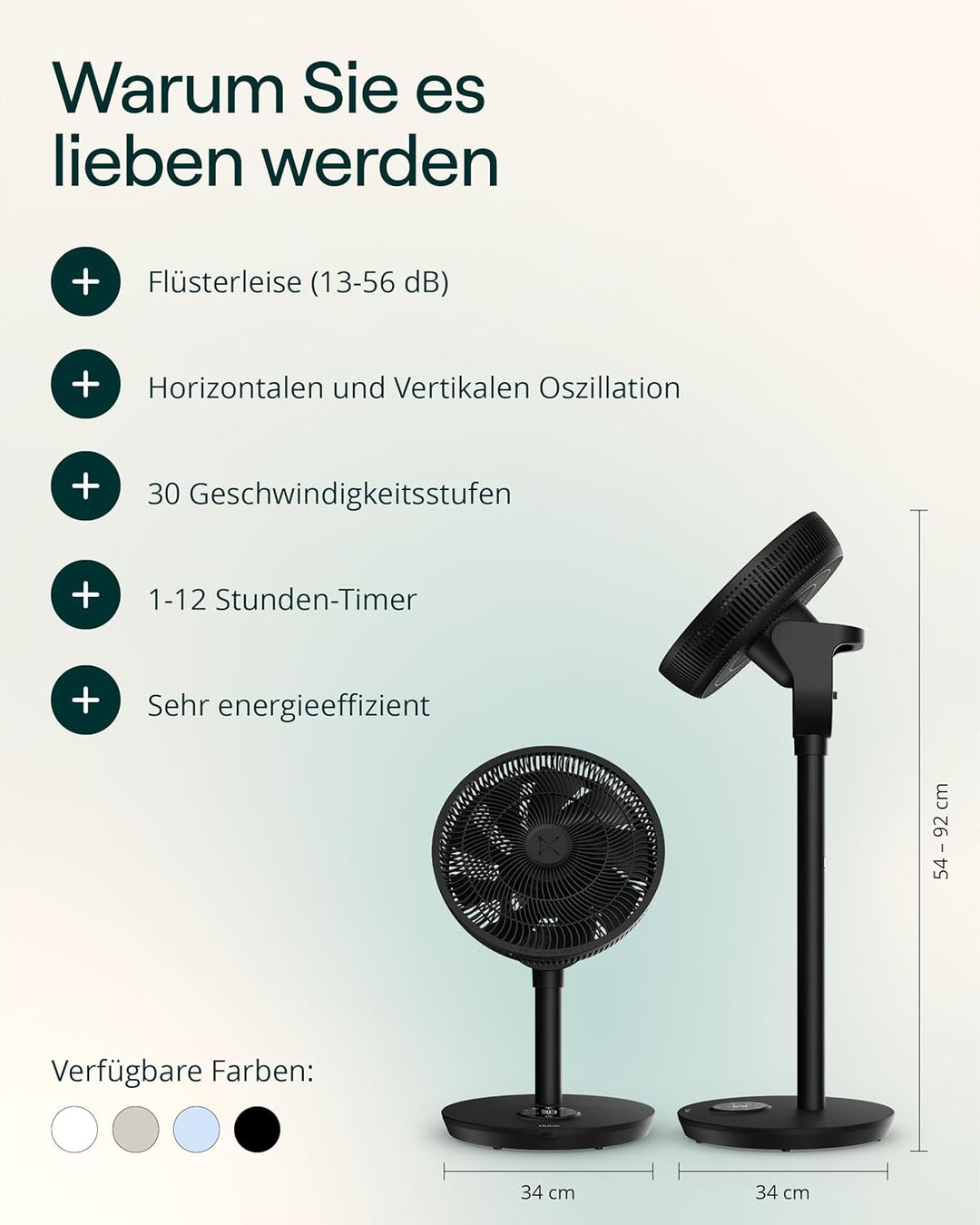 Duux Whisper Flex 2 Smart Ventilator – flüsterleise 13 dB – Nachtmodus & Timer – höhenverstellbar (5