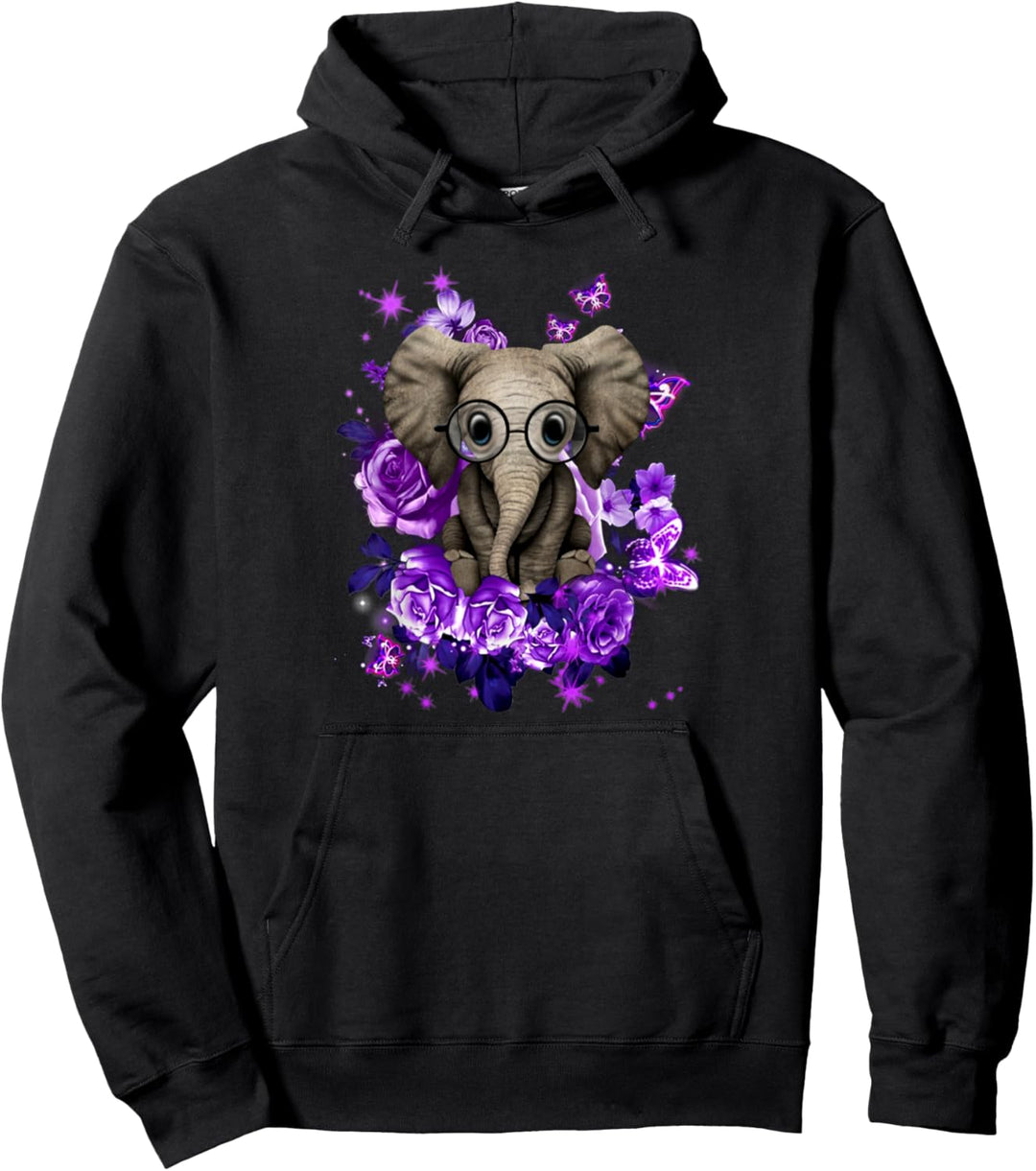Lustiges lila Elefant T-Shirt lila Blume und Schmetterling Pullover Hoodie