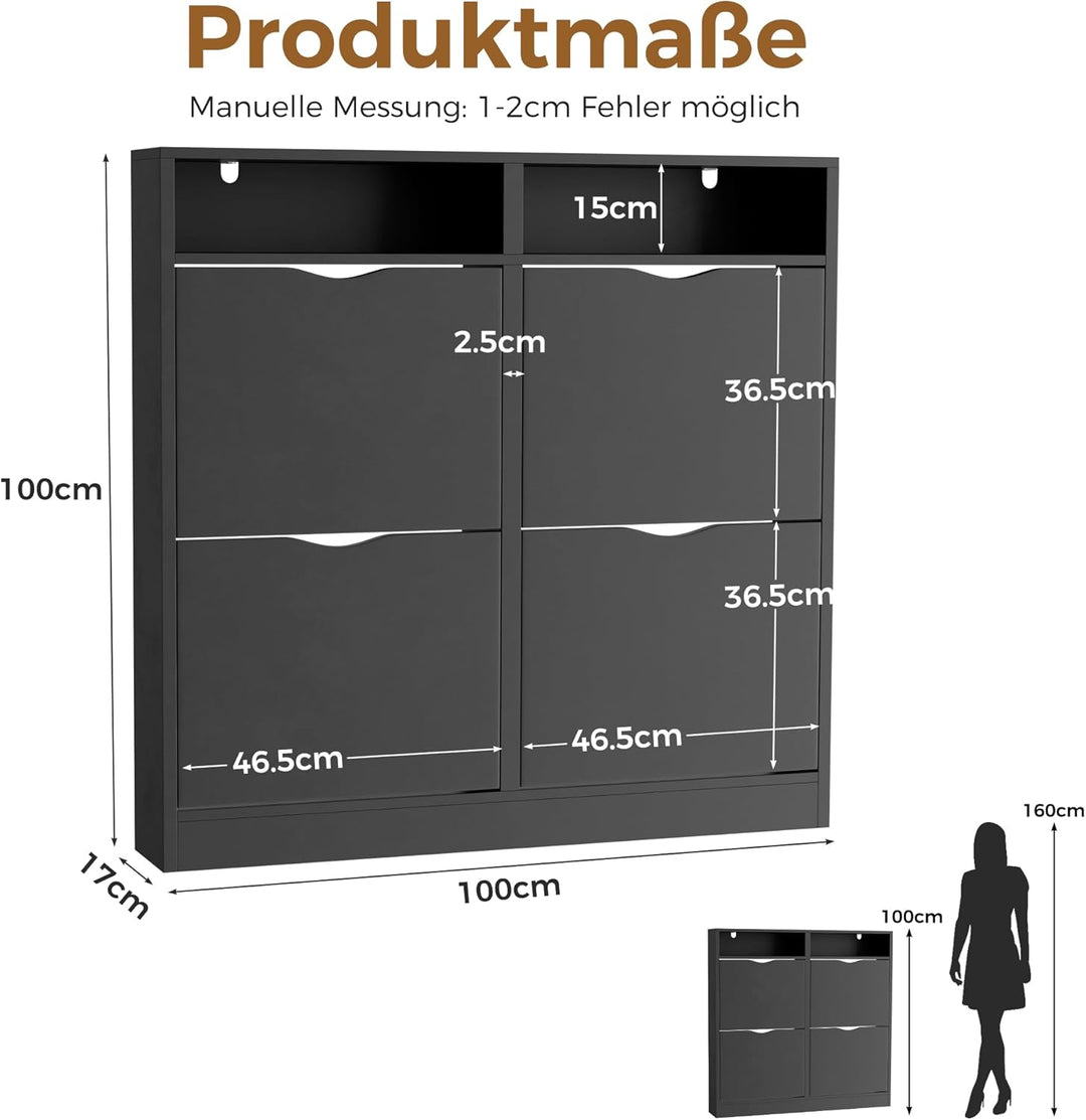 ELUCHANG Schuhschrank schmal mit 4 Klappen Platzsparender, Geschlossen Schuhregal Schuhkipper Schuhk
