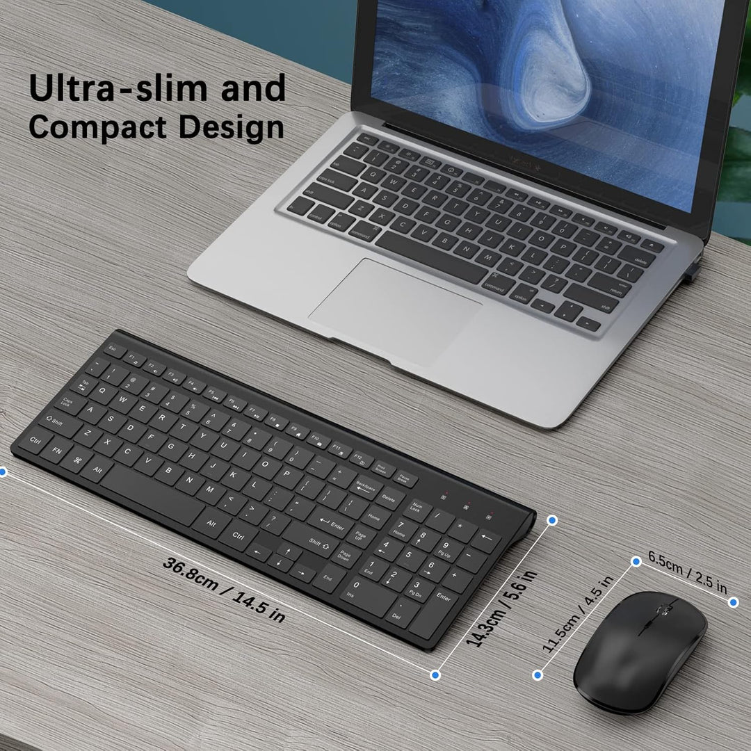 J JoyACCESS Kabellose Tastatur und Maus Kombination mit 2,4 G, kompakt, leise, schlanke kabellose Ta