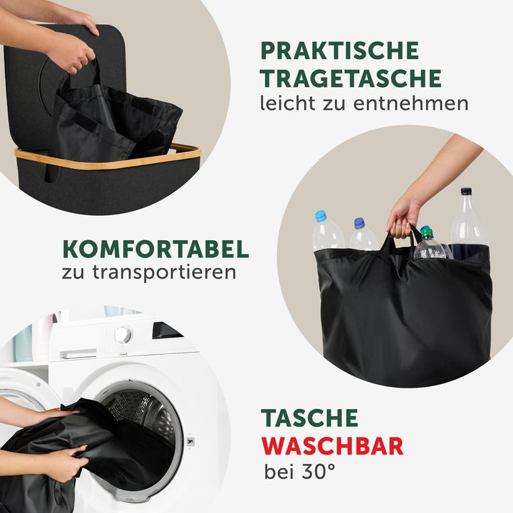 Blumtal Pflandflaschen Sammelbehälter 100L - Bambus Pfandflaschen Organizer mit Pfandflaschen Tasche