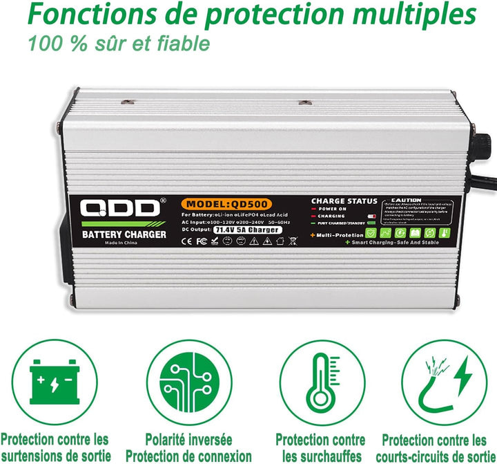 QDD 67,2 V 10 A Li-Ionen-Akku-Smart-Ladegerät, vollständig mit Lüfter, verwendet für 16S 60 V Li-Ion