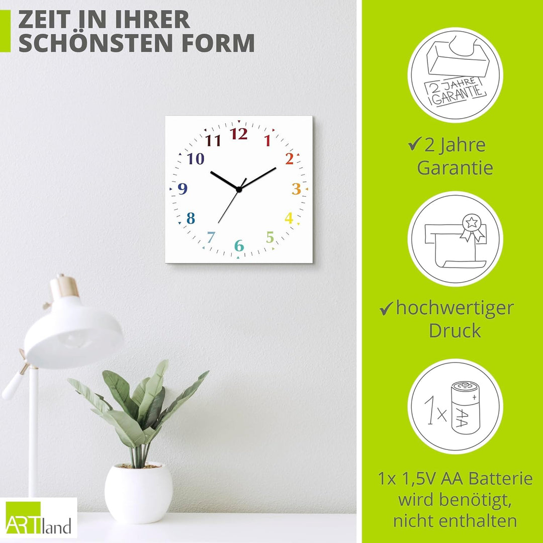 ARTLAND Wanddeko Wanduhr ohne Tickgeräusche Alu Quarzuhr 30x30 cm Quadratisch Lautlos 12 Ziffern Far