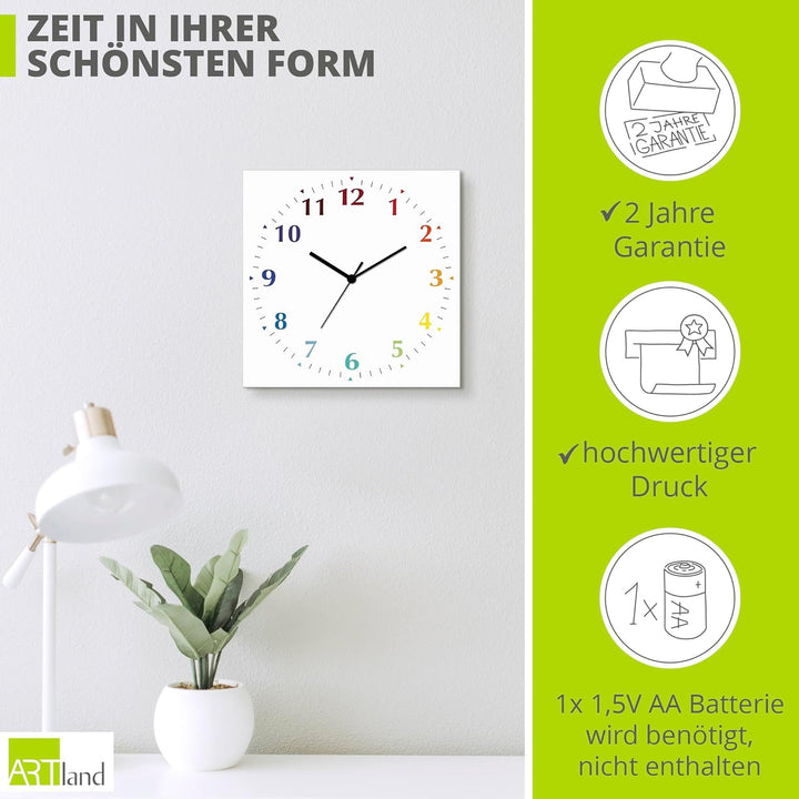 ARTLAND Wanddeko Wanduhr ohne Tickgeräusche Alu Quarzuhr 30x30 cm Quadratisch Lautlos 12 Ziffern Far