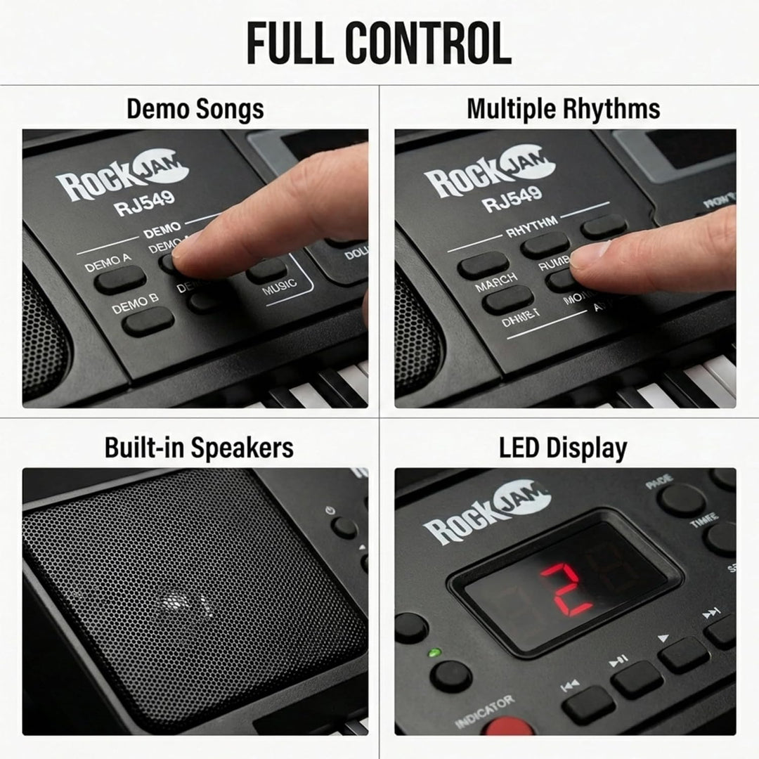 RockJam 49 Key Keyboard Piano with Power Supply, Sheet Music Stand, Piano Note Stickers & Simply Pia
