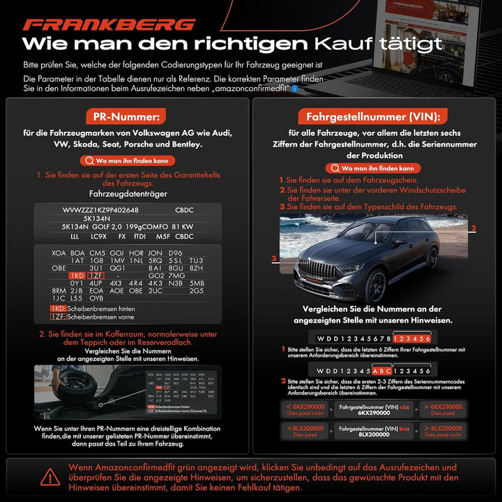 Frankberg Bremssattel Bremszange mit Halter Vorne Rechts Kompatibel mit A3 8P1 1.2L-3.2L 2003-2012 G