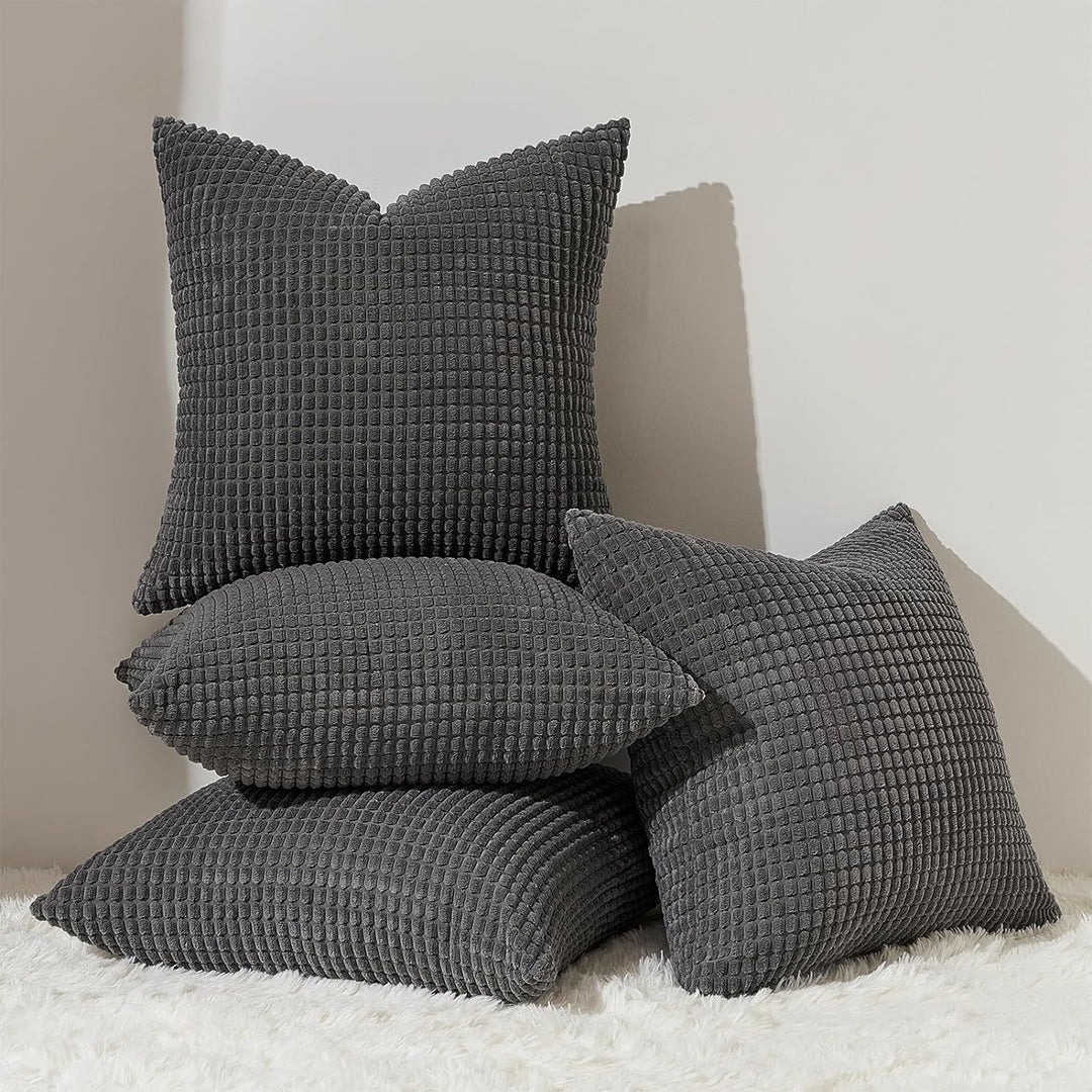 Topfinel Kissenbezug 45x45 Dunkelgrau Anthrazit 4er Set Cord körnig Kissenbezüge Kissenhülle Dekokis