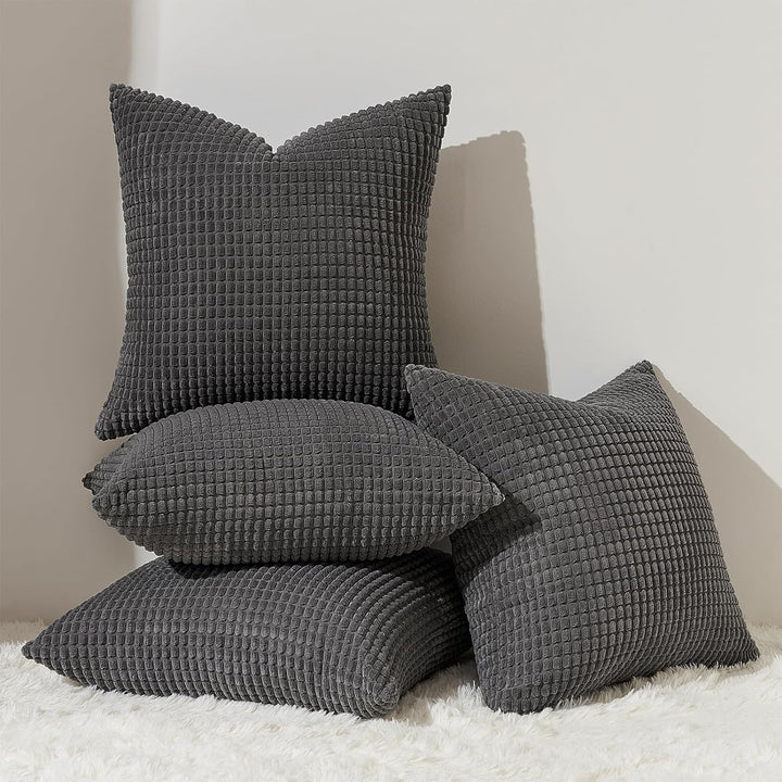 Topfinel Kissenbezug 45x45 Dunkelgrau Anthrazit 4er Set Cord körnig Kissenbezüge Kissenhülle Dekokis