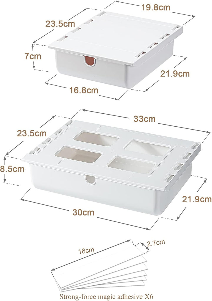 FRETONBA Schublade unter Schreibtisch, 2 Stück Schubladen Organizer Aufbewahrungsbox, Selbstklebende
