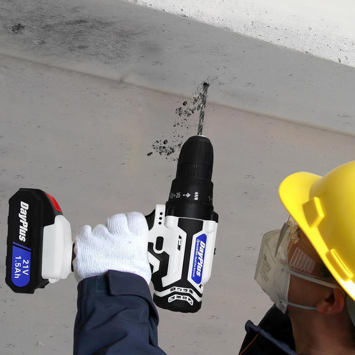 21V Akku-Bohrschrauber Akkubohrer Akkuschrauber Set mit 1,5Ah Akku, LED Arbeitslicht, 2-Gang, 45Nm,