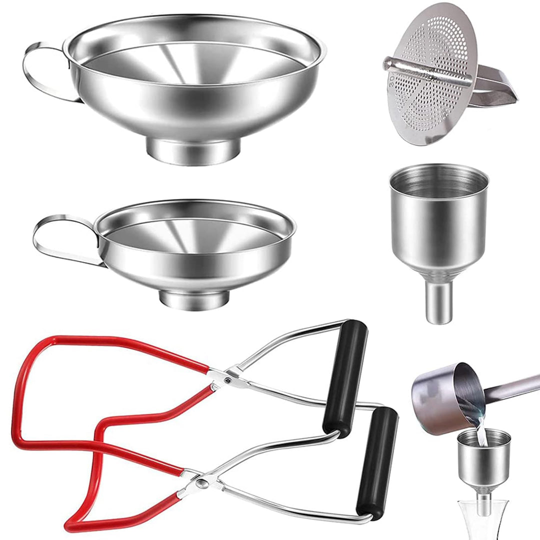 5 Stück Edelstahl Trichterset, Marmeladentrichter, 3 Grössen Küchentrichter Set, Küchentrichter, Fla