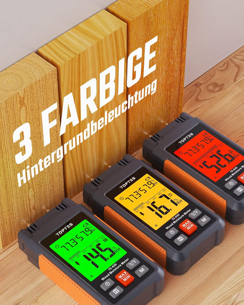 TopTes Feuchtigkeitsmessgerät, Feuchtigkeitsmesser für Wand und Holz TS-630, Grosses LCD-Display Dre