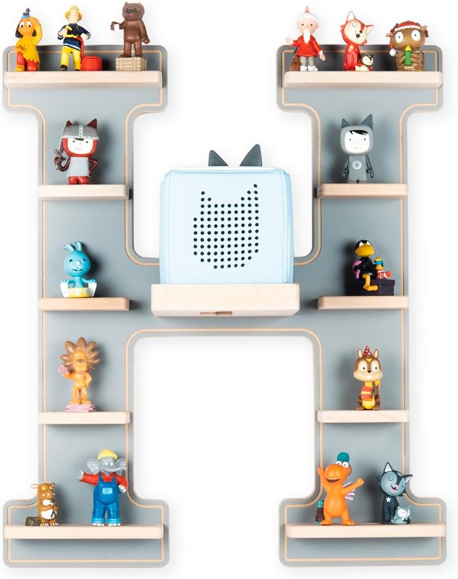 BOARTI das Original Kinder Regal Buchstabe H in Grau - geeignet für die Toniebox und ca. 48 Tonies -