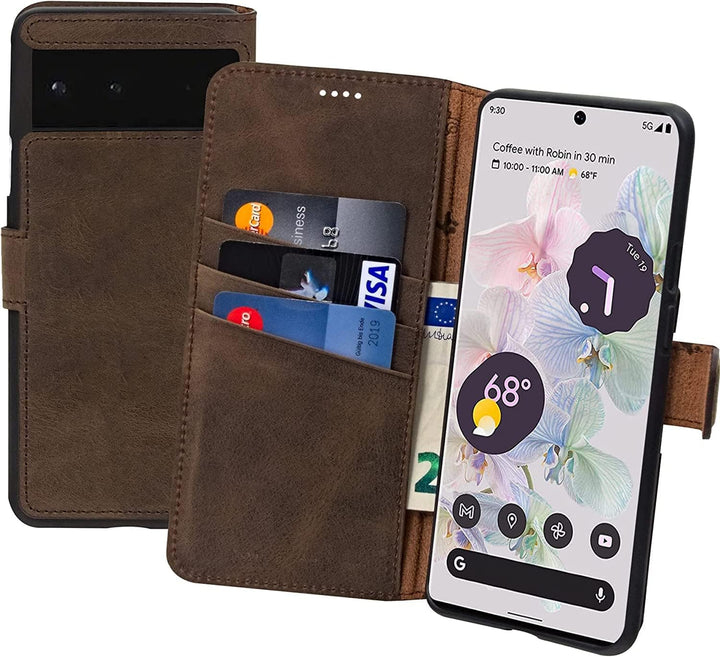 Suncase Book-Style Hülle kompatibel mit Google Pixel 7A 5G Leder Tasche (Slim-Fit) Lederhülle Handyt