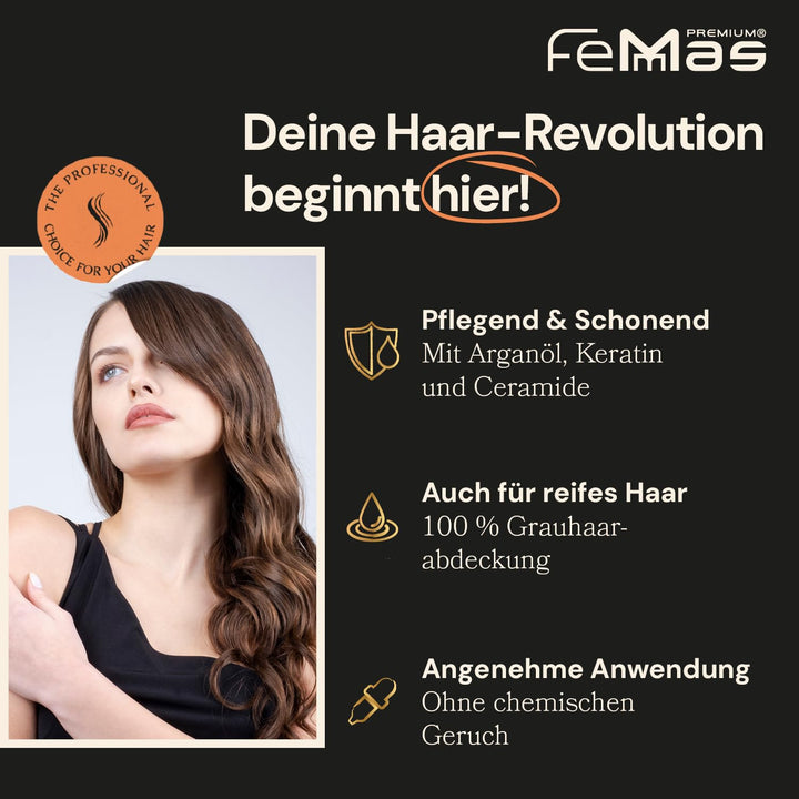 FemMas Haarfarbe 3x Mittelbraun Intensiv 4.0 I Professionelle Creme Haarfarbe mit Arganöl, Keratin &