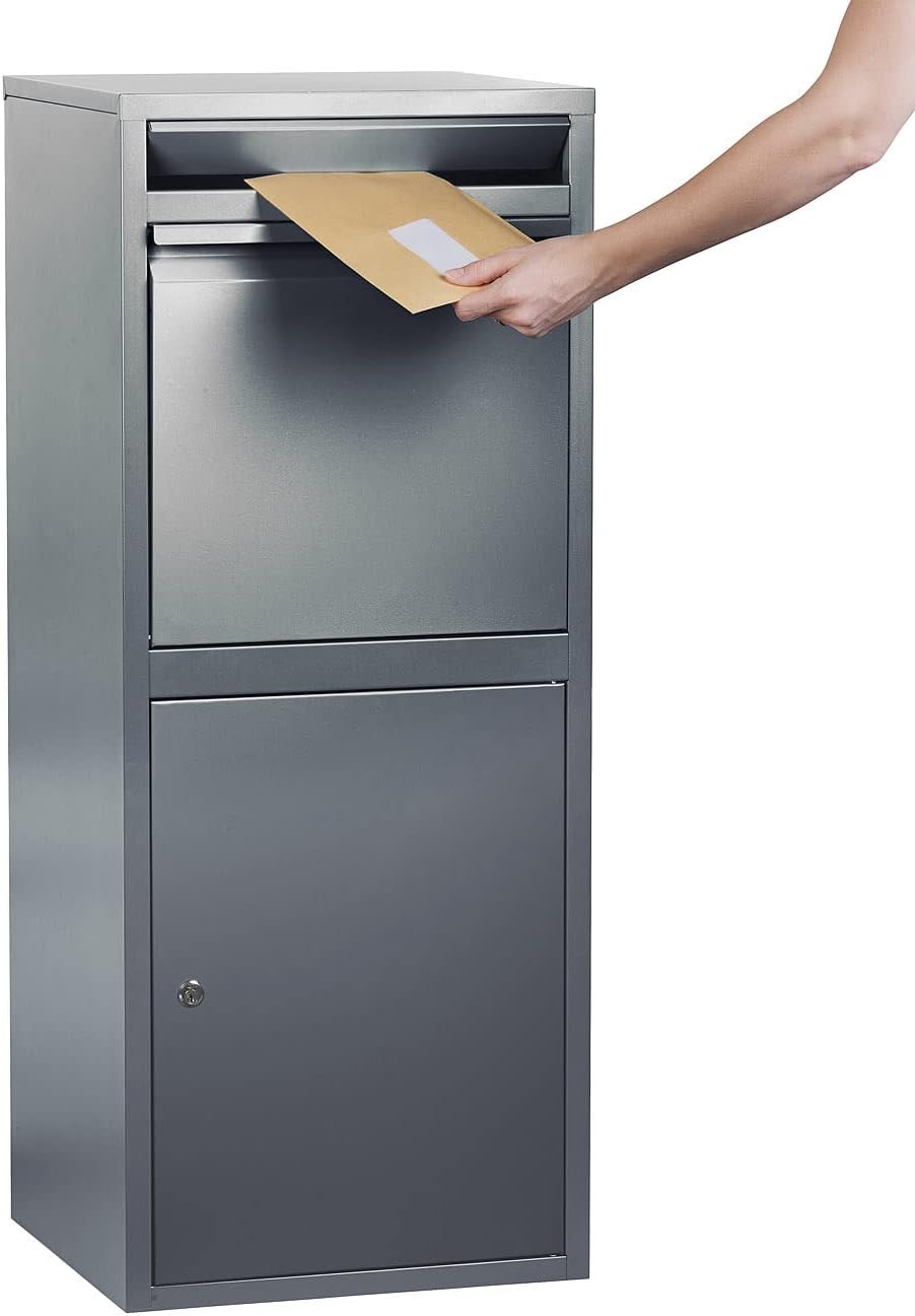 AGT Paketkasten: Stand-Paketbriefkasten mit Rückholsperre, Stahlblech, 2 Schlüssel (Paketklappe, Sta
