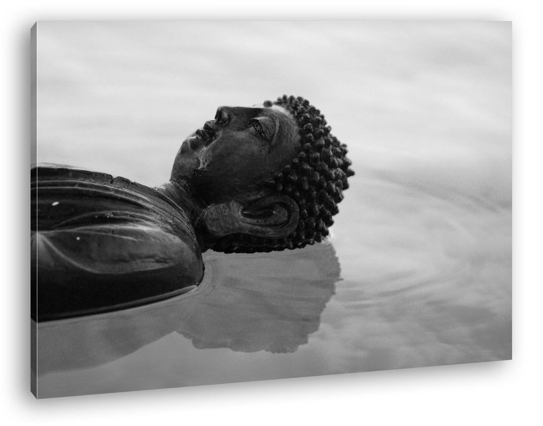 deyoli Buddha Statue am Wasser Effekt: Schwarz/Weiss im Format: 80x60 als Leinwandbild, Motiv fertig