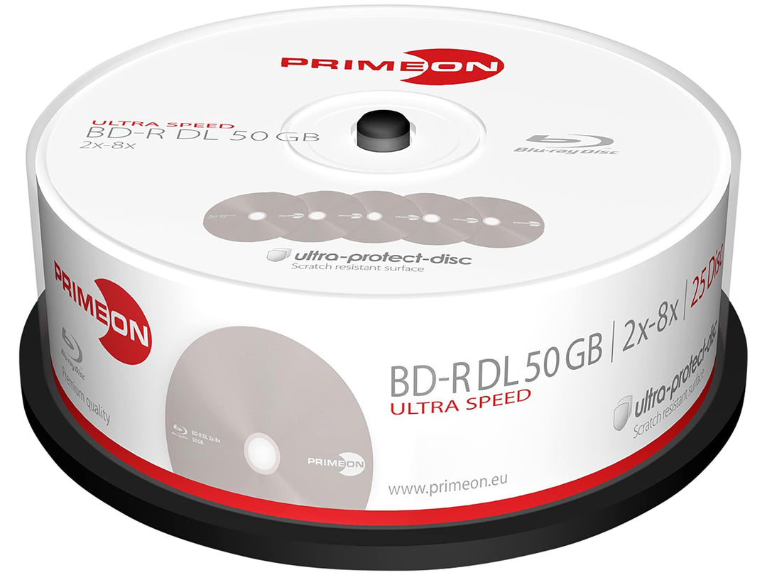 PRIMEON BD-R DL 50GB/2-8x Cakebox (25 Disc) Ultra-Protect-disc Surface