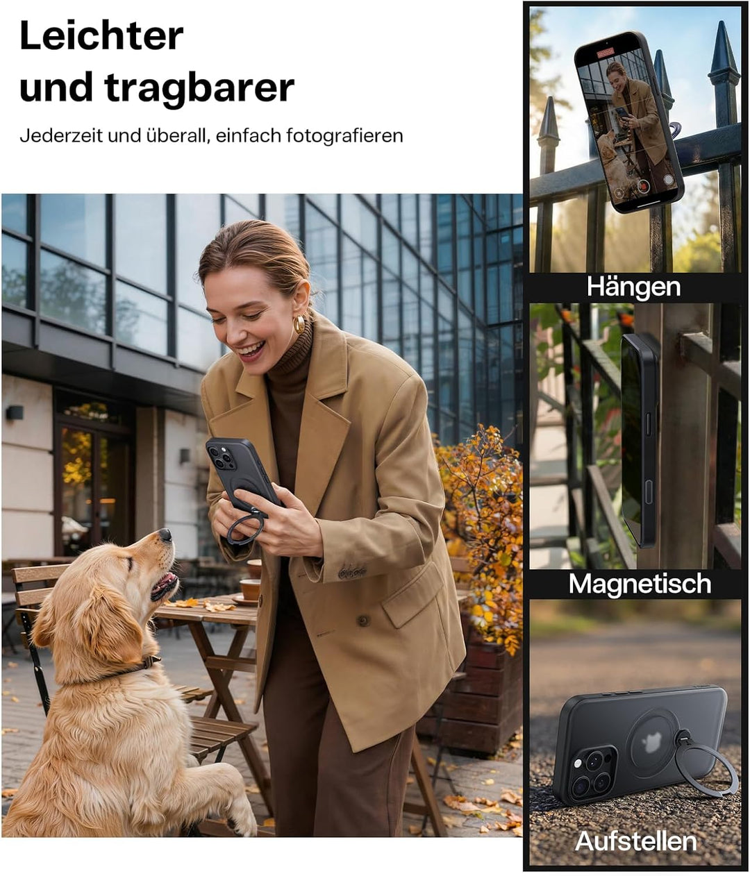 TORRAS 360° Ostand Spin für iPhone 15 Pro Hülle (Magnetischer Robust Standring) Militärschutz, Matt