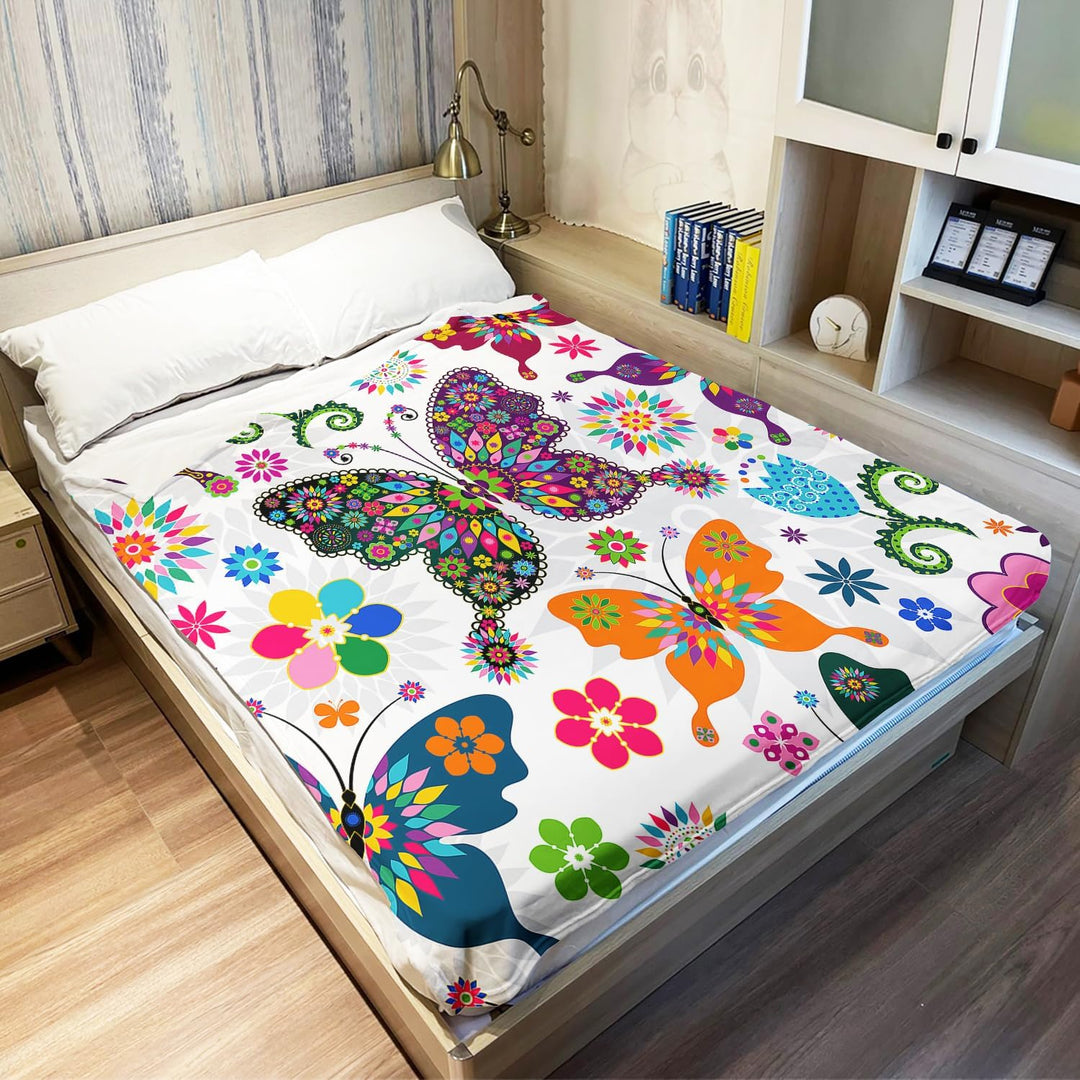 YISUMEI Decke 125x150 cm Kuscheldecken Sanft Flanell Weich Fleecedecke Bettüberwurf Bunter Schmetter
