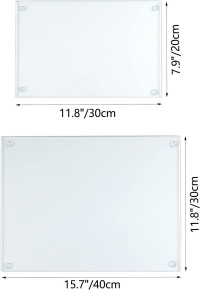 Hacaroa 4 Stück Gehärtetes Glas Schneidebrett mit Gummifüssen, Rechteckiges Rutschfestes Schneidebre