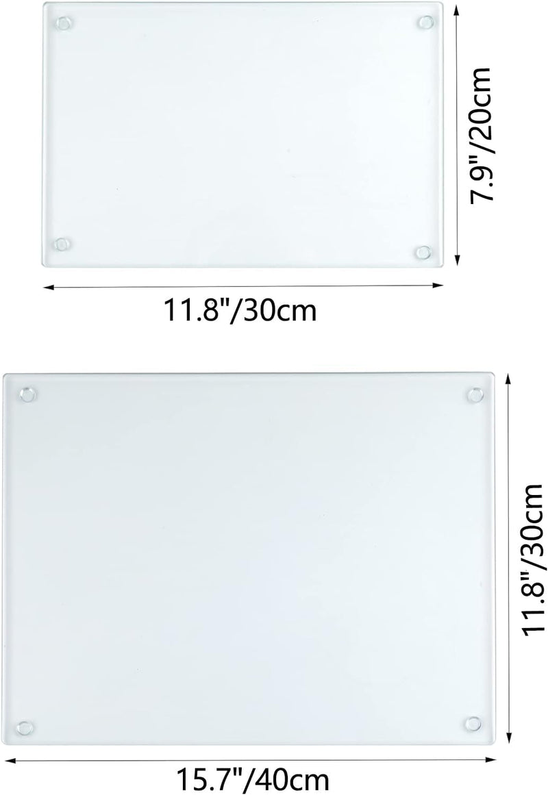 Hacaroa 4 Stück Gehärtetes Glas Schneidebrett mit Gummifüssen, Rechteckiges Rutschfestes Schneidebre