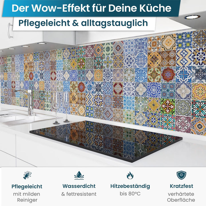 danario Küchenrückwand selbstklebend - Matt - Spritzschutz Küche - versteifte PET Folie - 0,4 mm - M