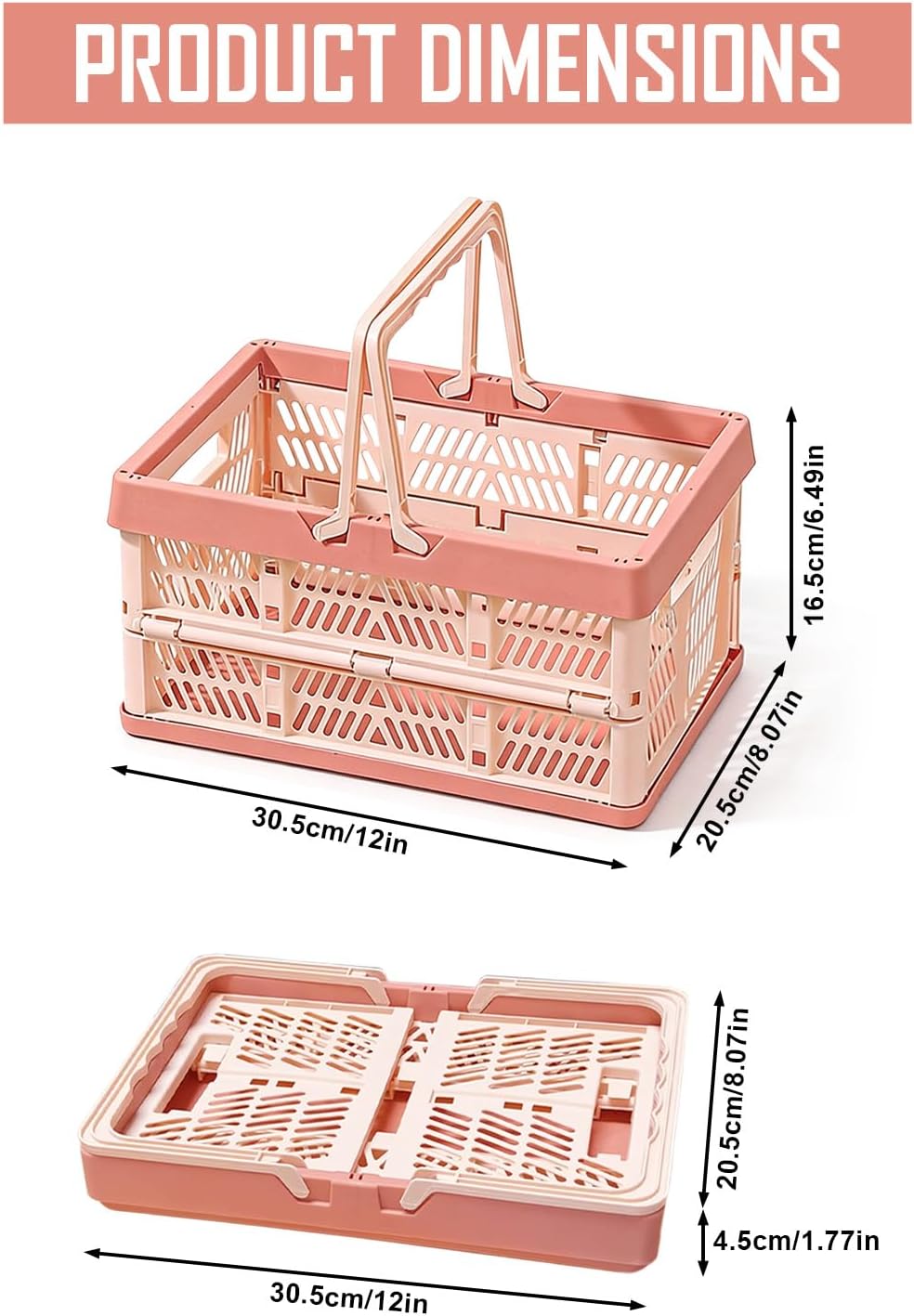 Klappkorb Faltbar, 2er Set Klappbox Klein mit Henkel 10 L Rosa, Multifunktionaler Aufbewahrungskorb