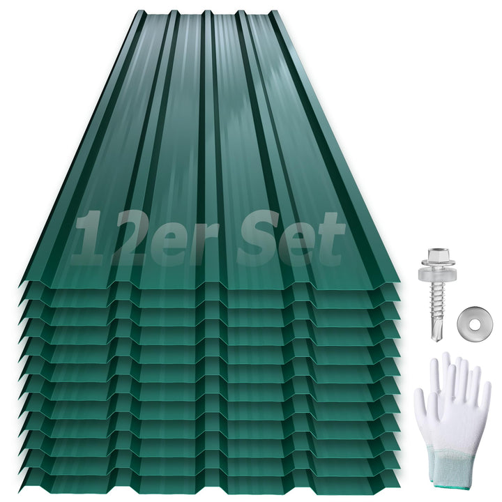 YRHome 12er Dachbleche Trapezblech 129,5x45cm Stahlblech Formblech Platten Dachplatten Wetterfest We