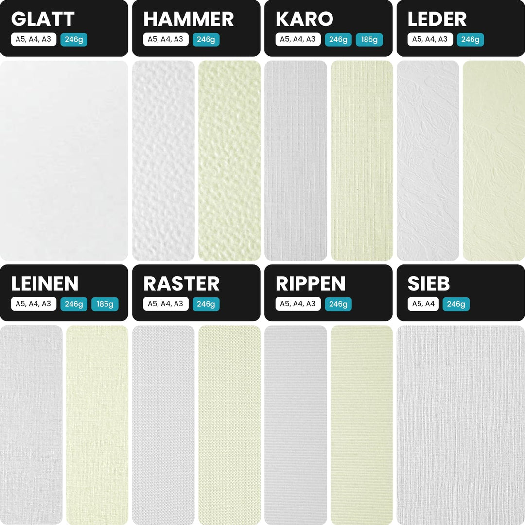 Netuno 400x Weiss Struktur-Karton gerippt DIN A4 210x 297 mm 246g Elfenbeinkarton Ultraweiss Bastel-