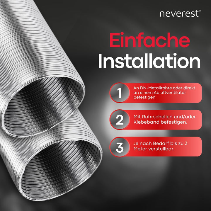 neverest® Semiflex 80 mm Alu Flexrohr 3m Länge Abluftschlauch Klimaanlage, Trockner, Ofen Hitze- & K