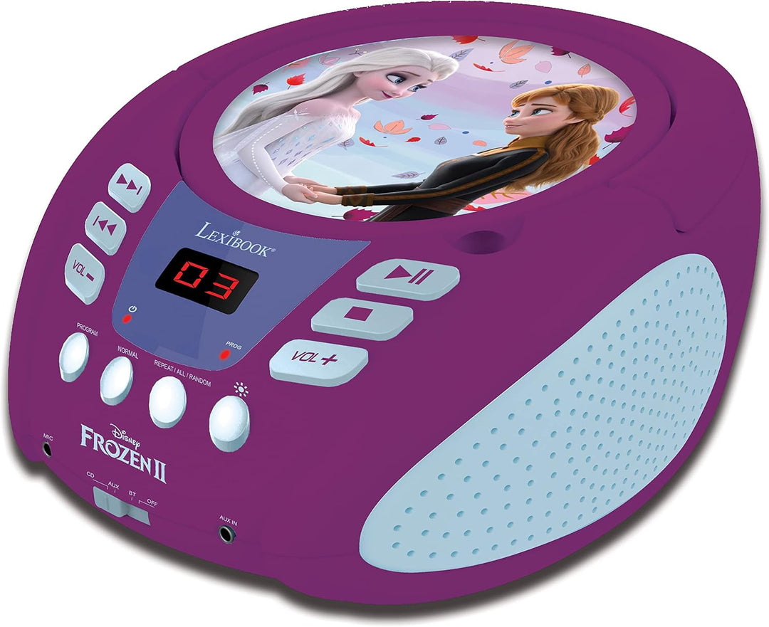 Lexibook, Die Eiskönigin, Bluetooth-CD-Player für Kinder, tragbar, mehrfarbige Lichteffekte, Mikrofo