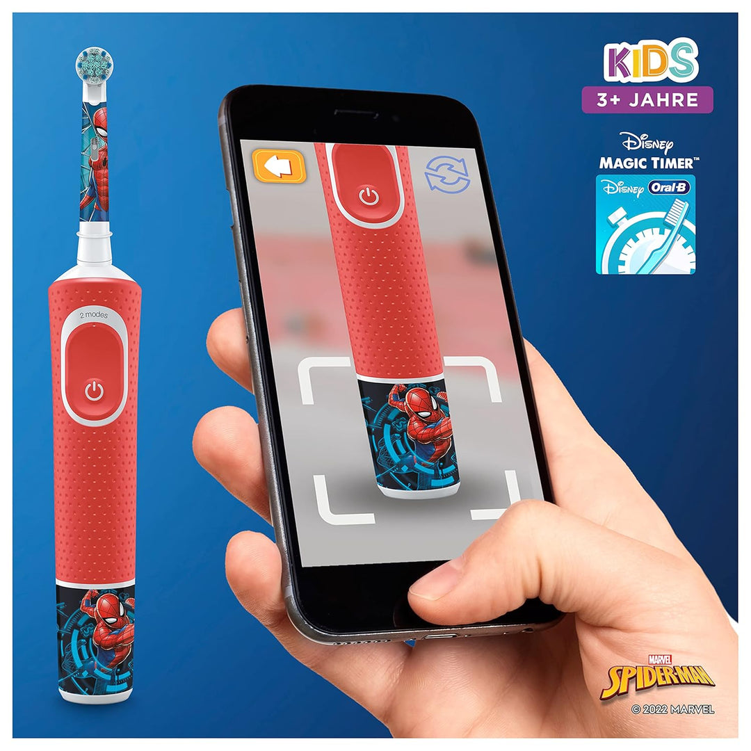 Oral-B Kids Spiderman Elektrische Zahnbürste für Kinder ab 3 Jahren, extra weiche Borsten, 2 Putzmod