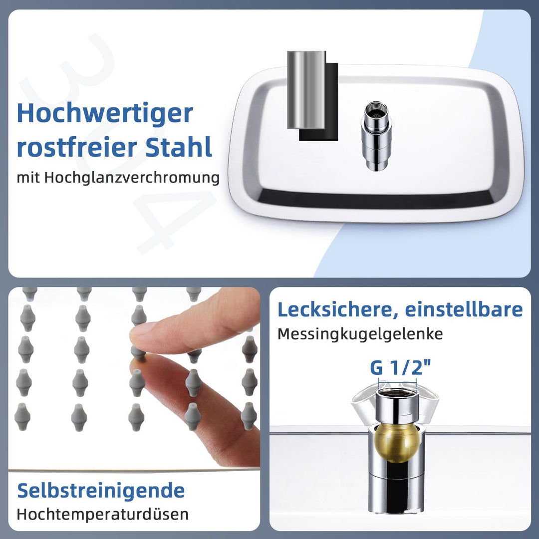 HardiValue Duschkopf Regendusche 14 Zoll (40 x 25 cm), Edelstahl Regendusche Duschkopf, Anti-Kalk-Dü