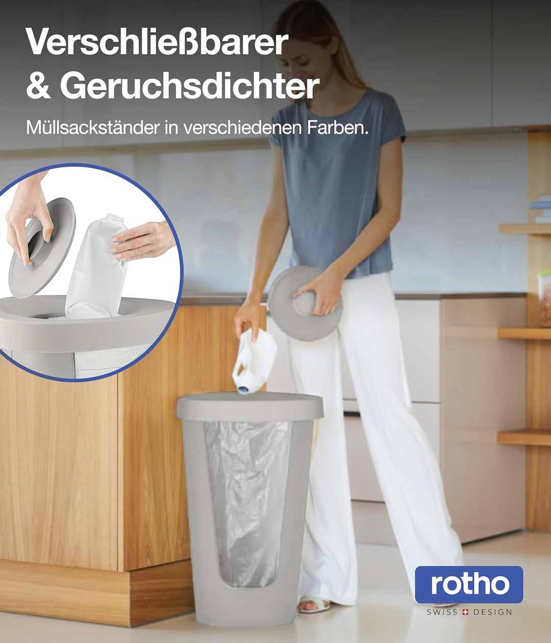 Rotho Fabu Müllsackständer gelber Sack mit Deckel, Kunststoff (PP recycelt), cappuccino, (40.0 x 40.