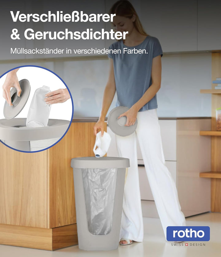 Rotho Fabu Müllsackständer gelber Sack mit Deckel, Kunststoff (PP recycelt), cappuccino, (40.0 x 40.