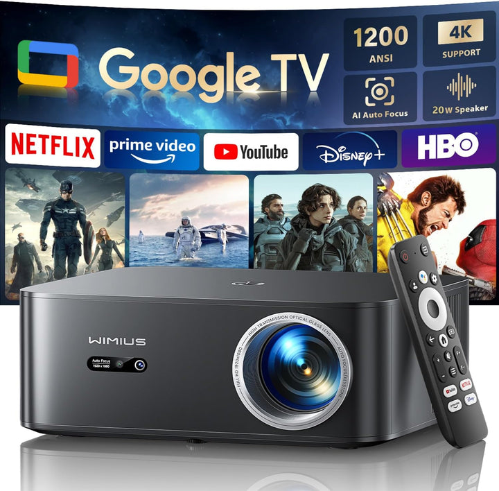 Beamer 4K Heimkino [1200 ANSI | Google TV] Offizielle Netflix-Lizenz FHD 1080P Beamer 4K Unterstützt
